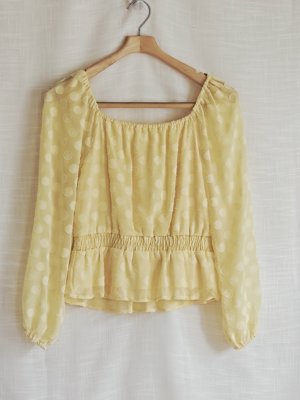 LC Lauren Conrad Yellow Clip Dot Smocked Peplum Top - Size XS - Picture 5 of 12